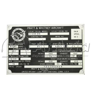 Pratt and Whitney Placa de Identificación R1340